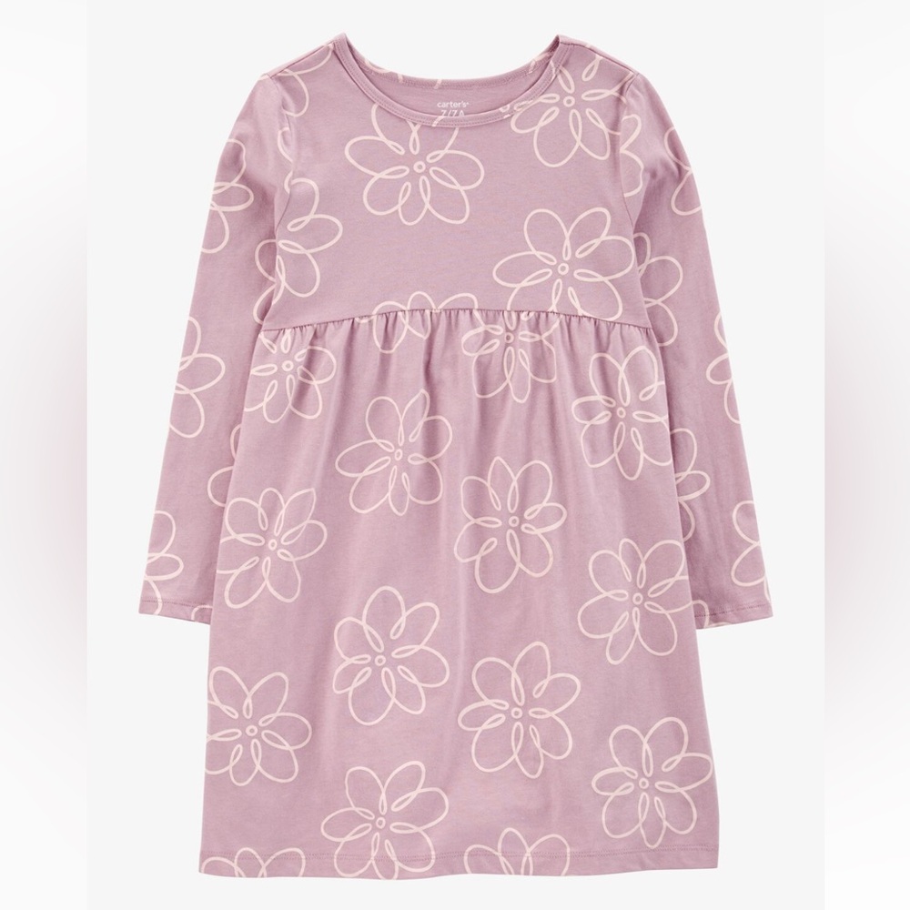 CARTERS UEC Girls Size 12 Purple Floral Long Sleeve Dress 100% Cotton